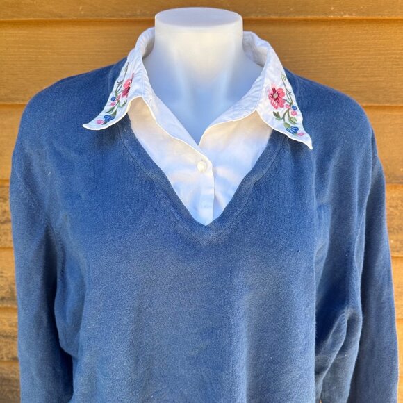 Vintage Victoria Jones BLue Pullover Embroidered Collared Woman's Sweater Size 3 - Picture 2 of 9